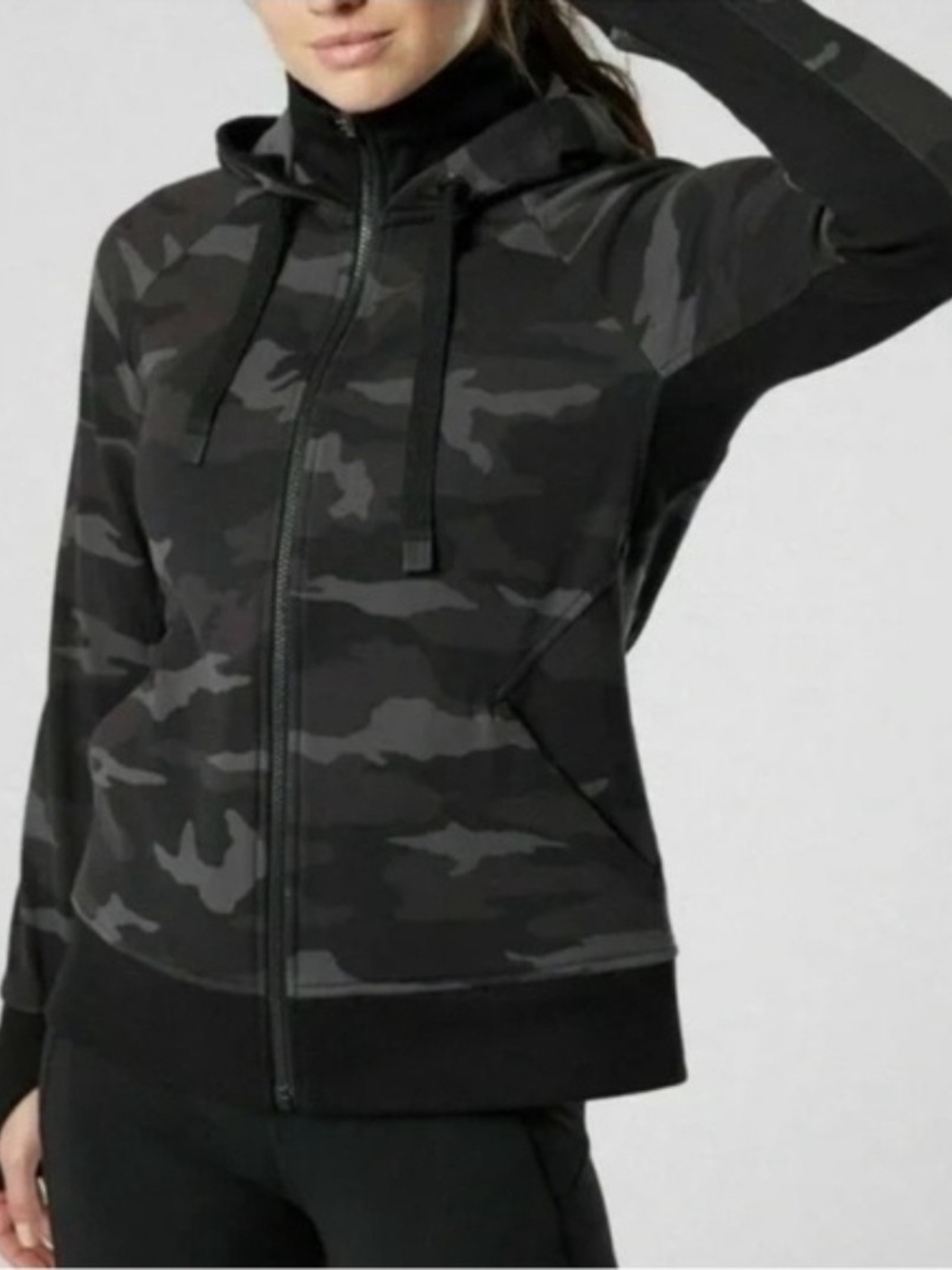 Athleta Triumph Black Camo Full Zip Hooded Jacket